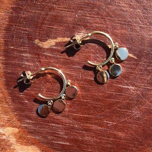Gold Dainty Earrings, Hoops dangling discks